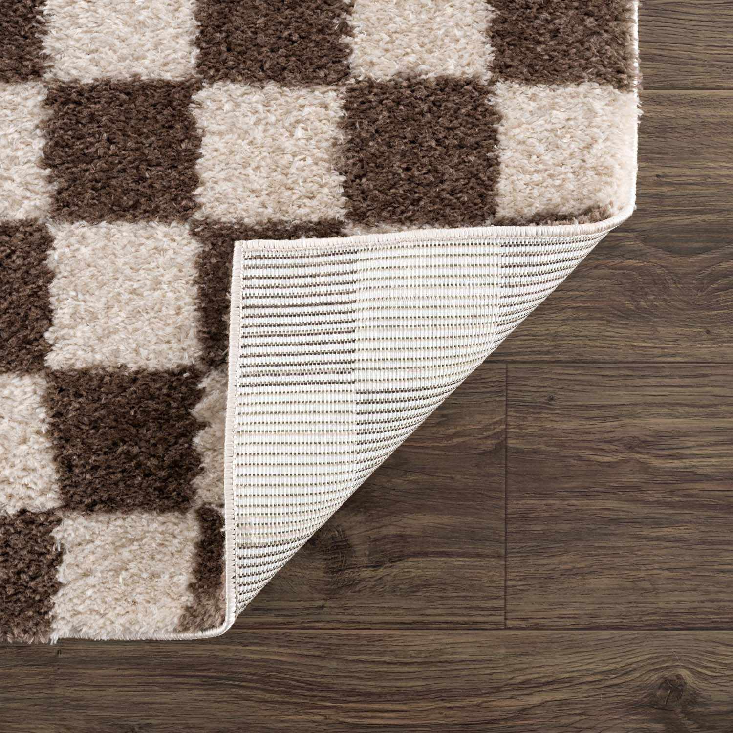 Canika Brown Washable Checkered Area Rug