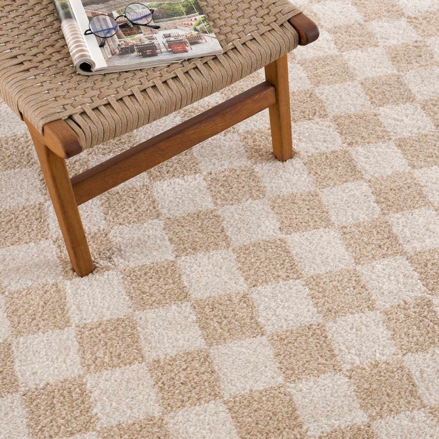 Canika Beige Washable Checkered Area Rug