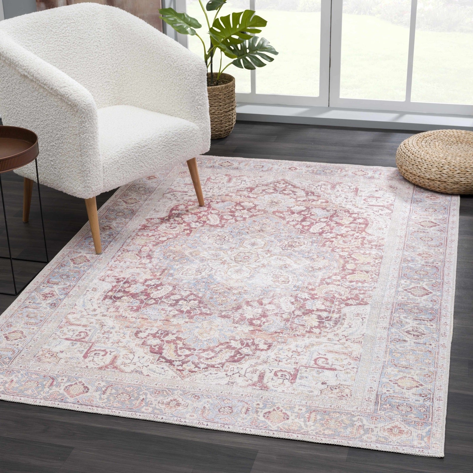 Cream Rust Leeston Vintage Washable Area Rug - Clearance