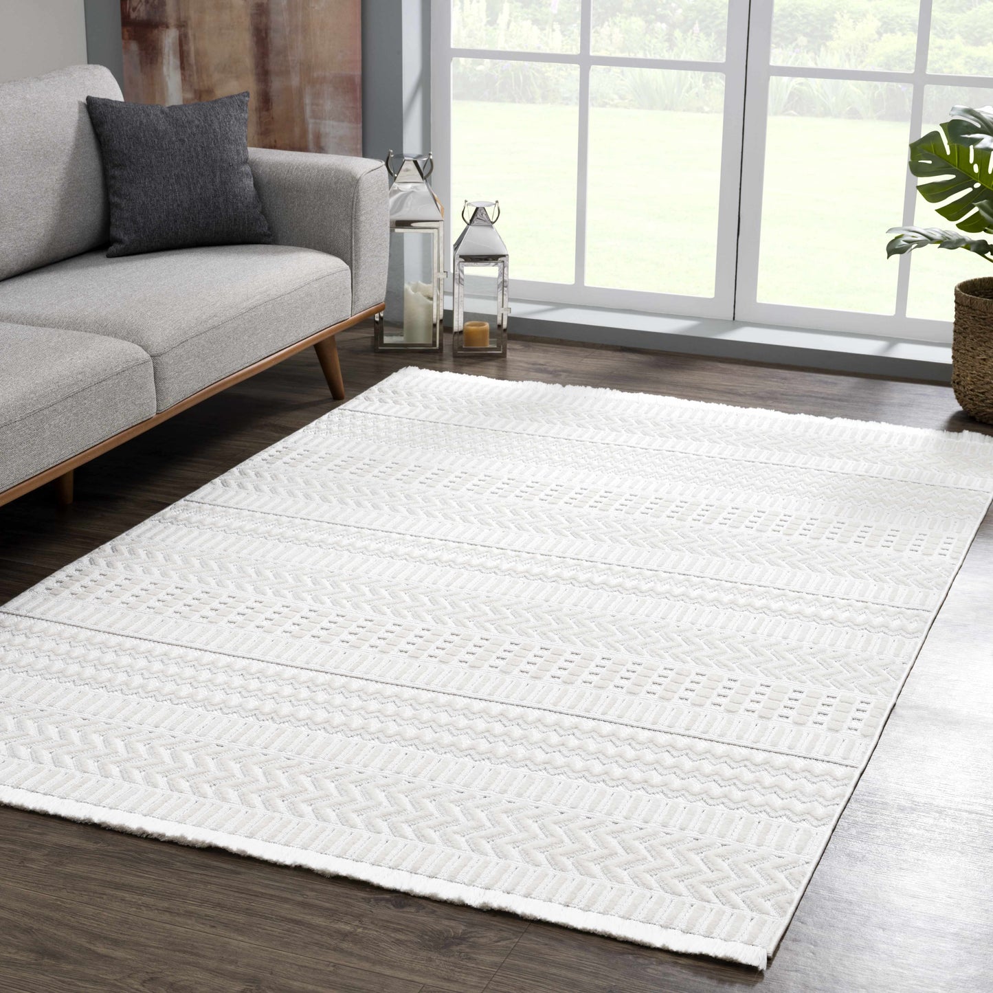 Cira Textured Fringed White Rug - Limited Edition