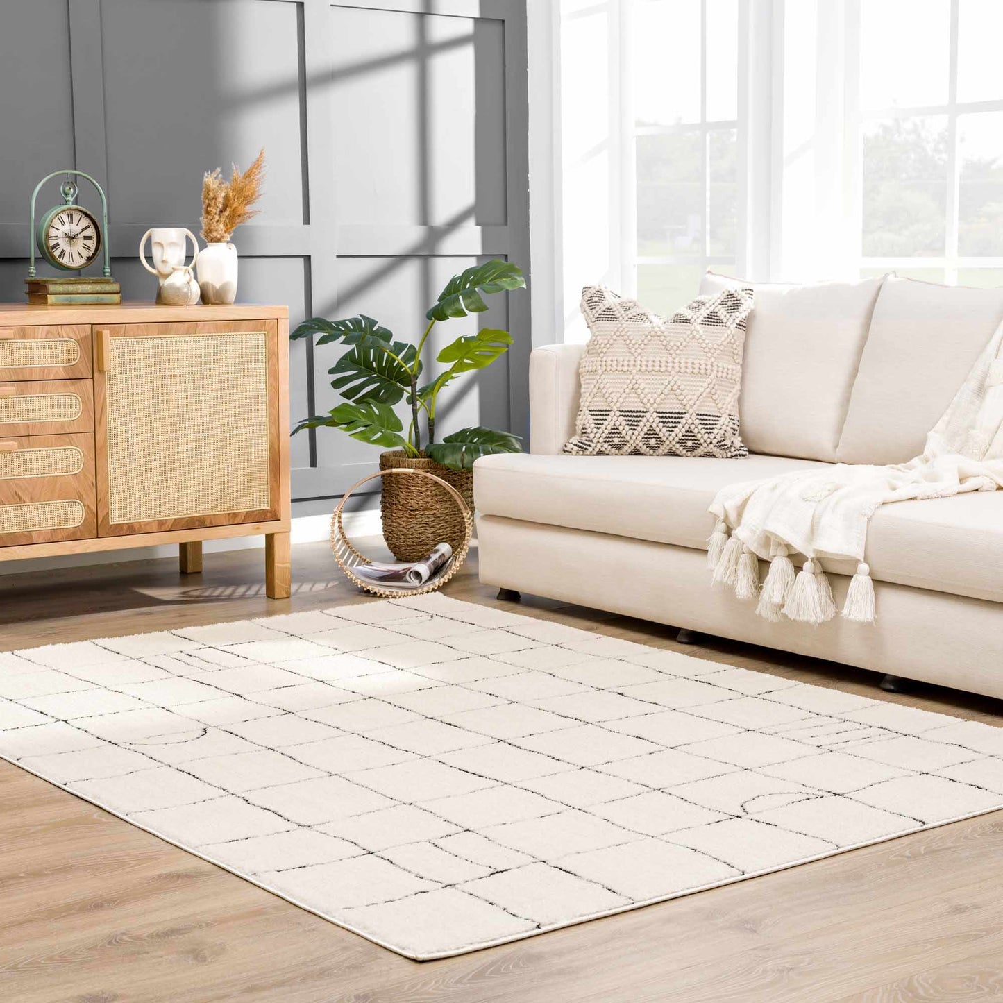 Keanu Off-White Grid Shag Rug - Limited Edition