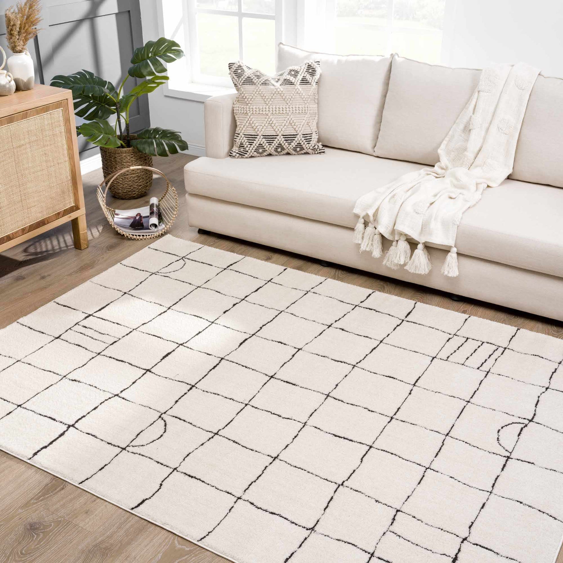 Keanu Off-White Grid Shag Rug - Limited Edition