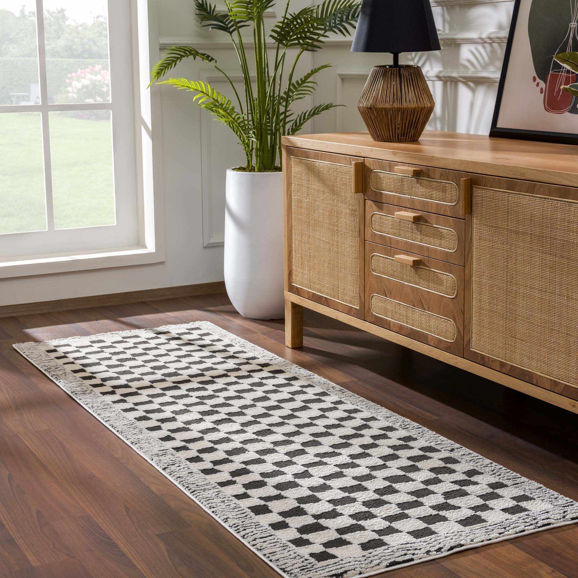 Leryn Black & White Checkered Area Rug