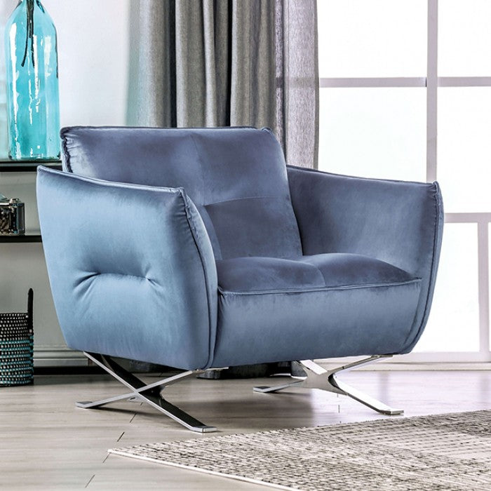 FOA Civellutino Contemporary Velvet Fabric Accent Chair - Light Blue