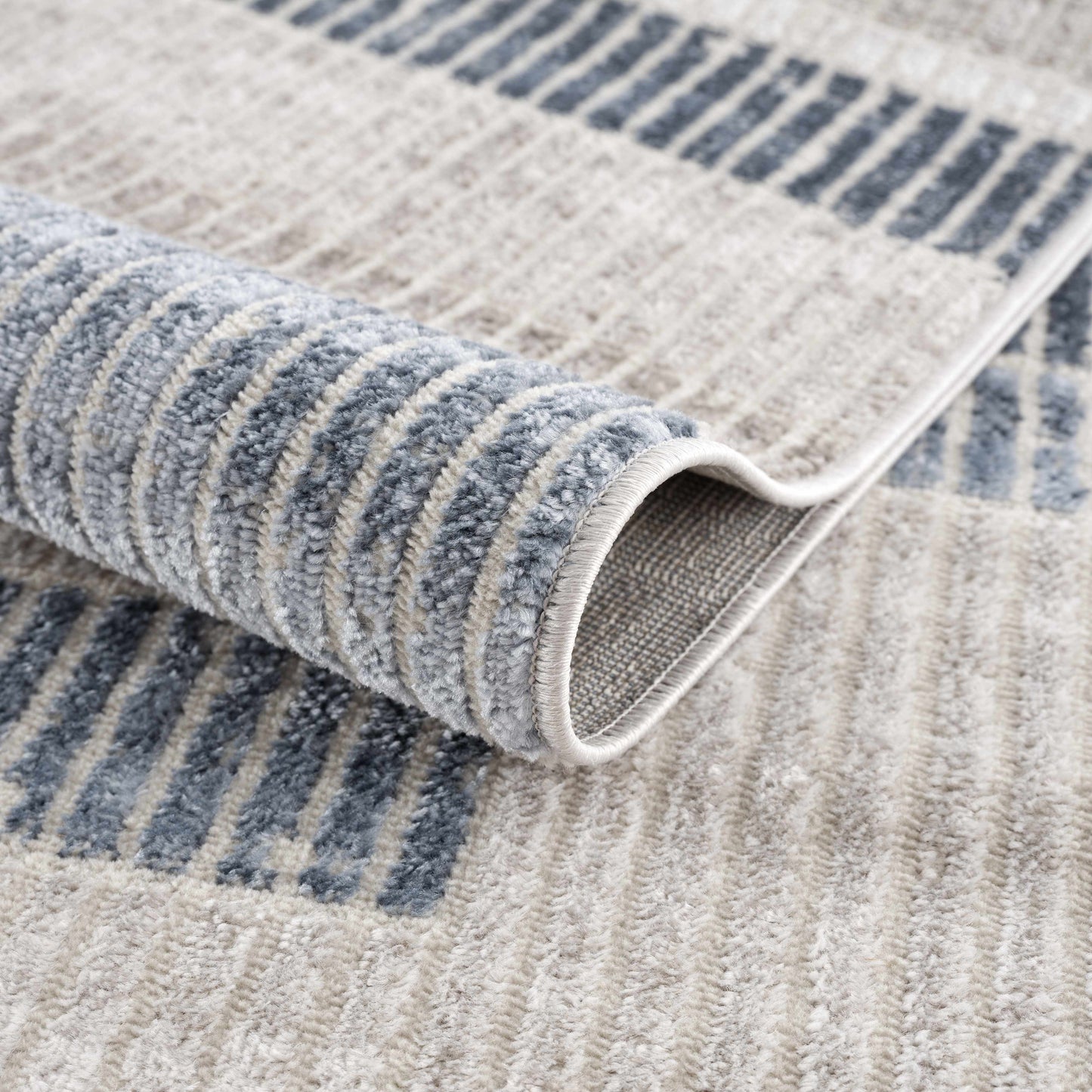 Brisa Patch Blue Striped Modern Rug - Limited Edition