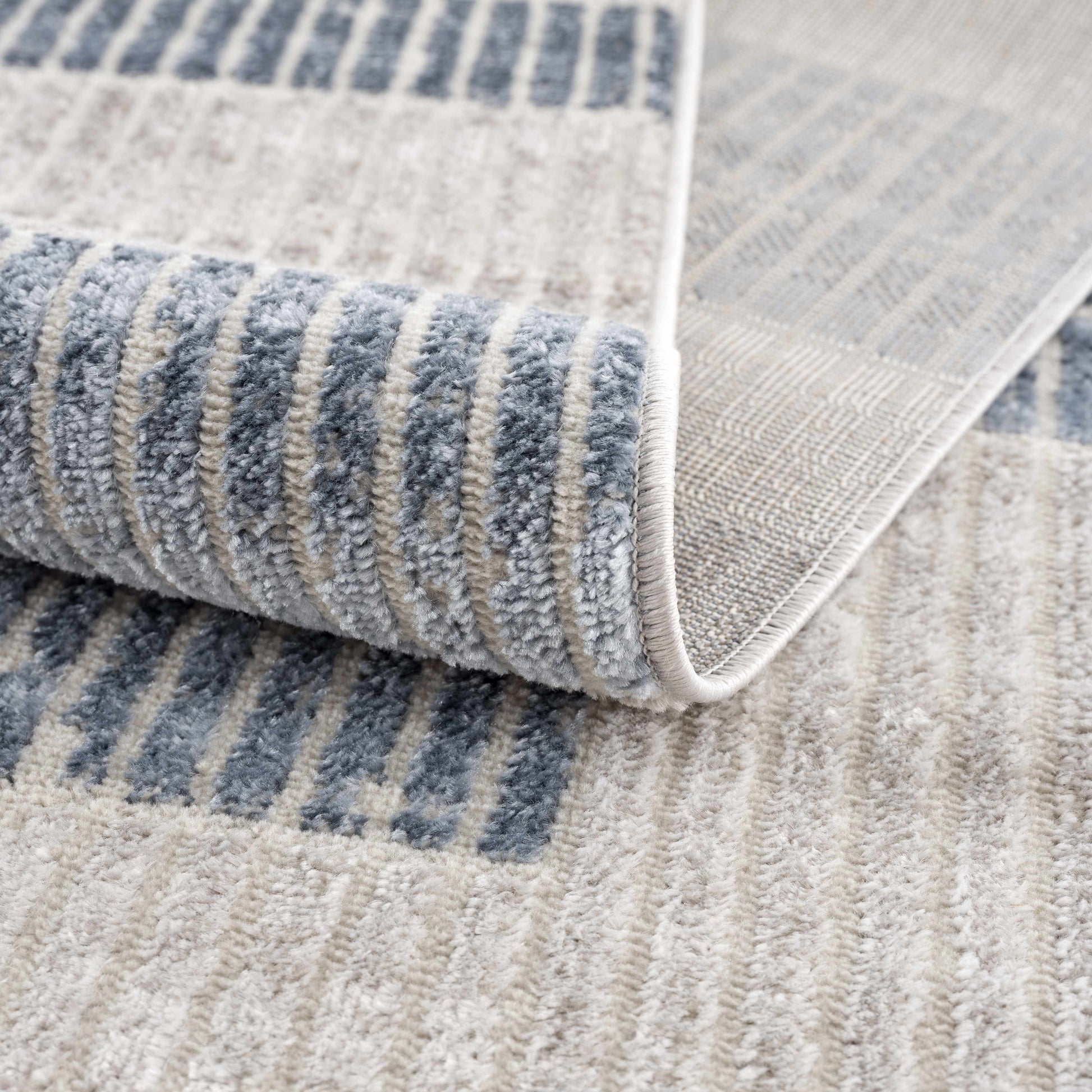 Brisa Patch Blue Striped Modern Rug - Limited Edition