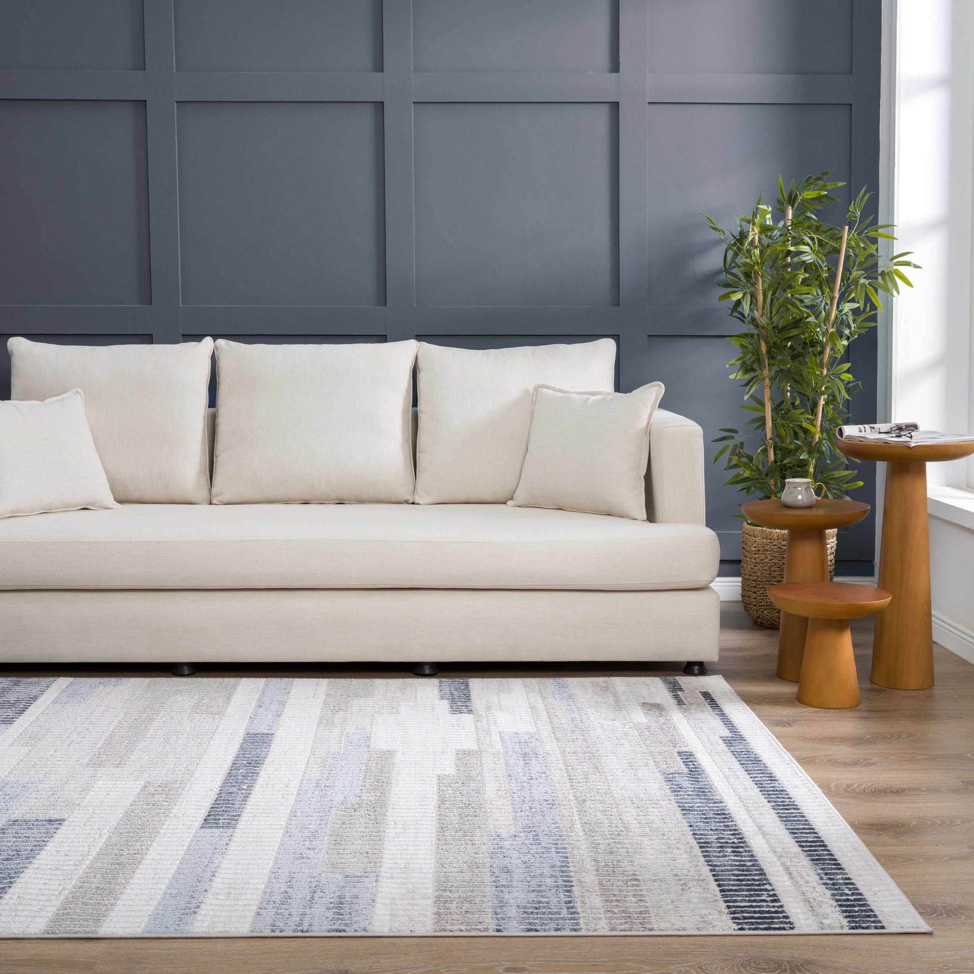 Brisa Patch Blue Striped Modern Rug - Limited Edition