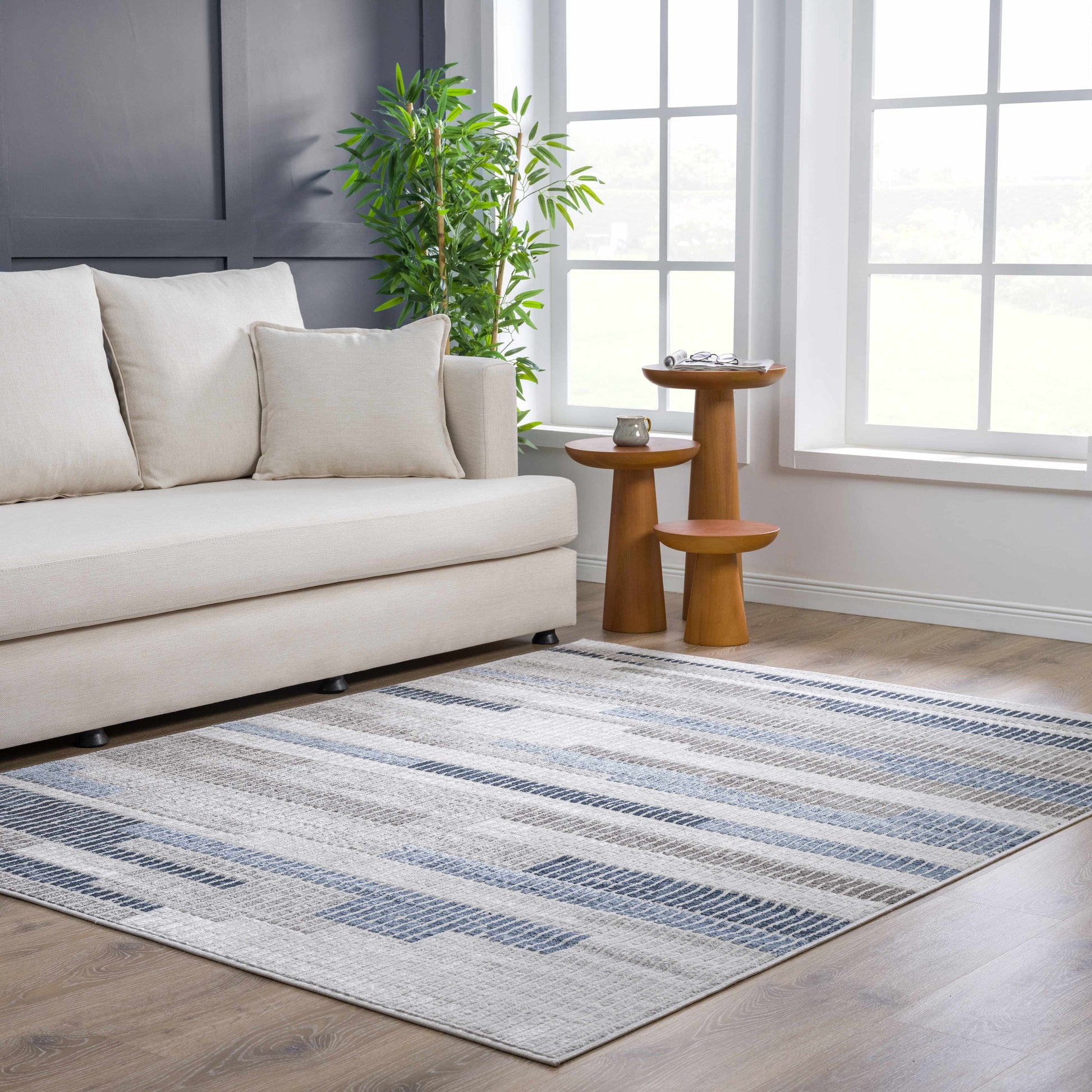 Brisa Patch Blue Striped Modern Rug - Limited Edition