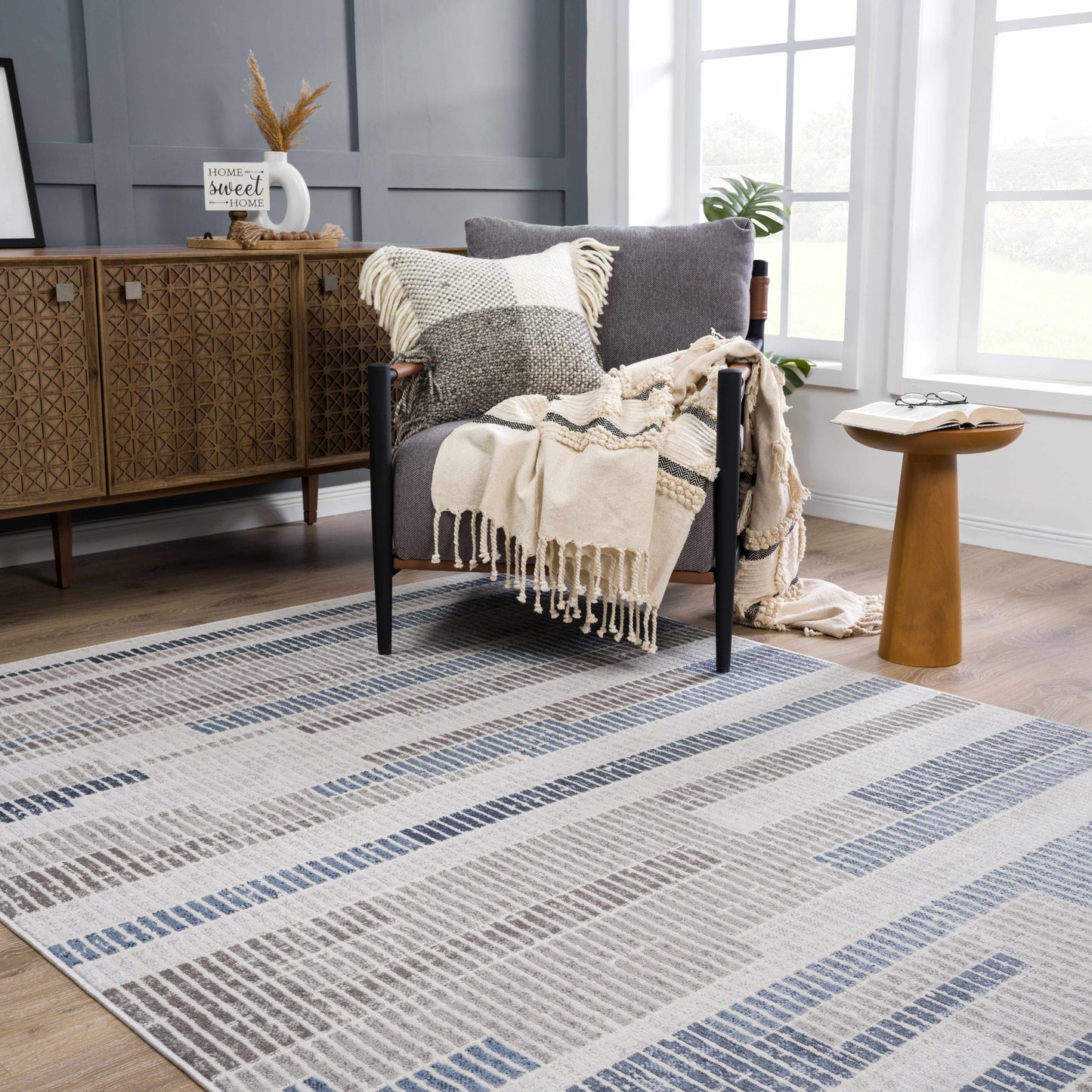 Brisa Patch Blue Striped Modern Rug - Limited Edition