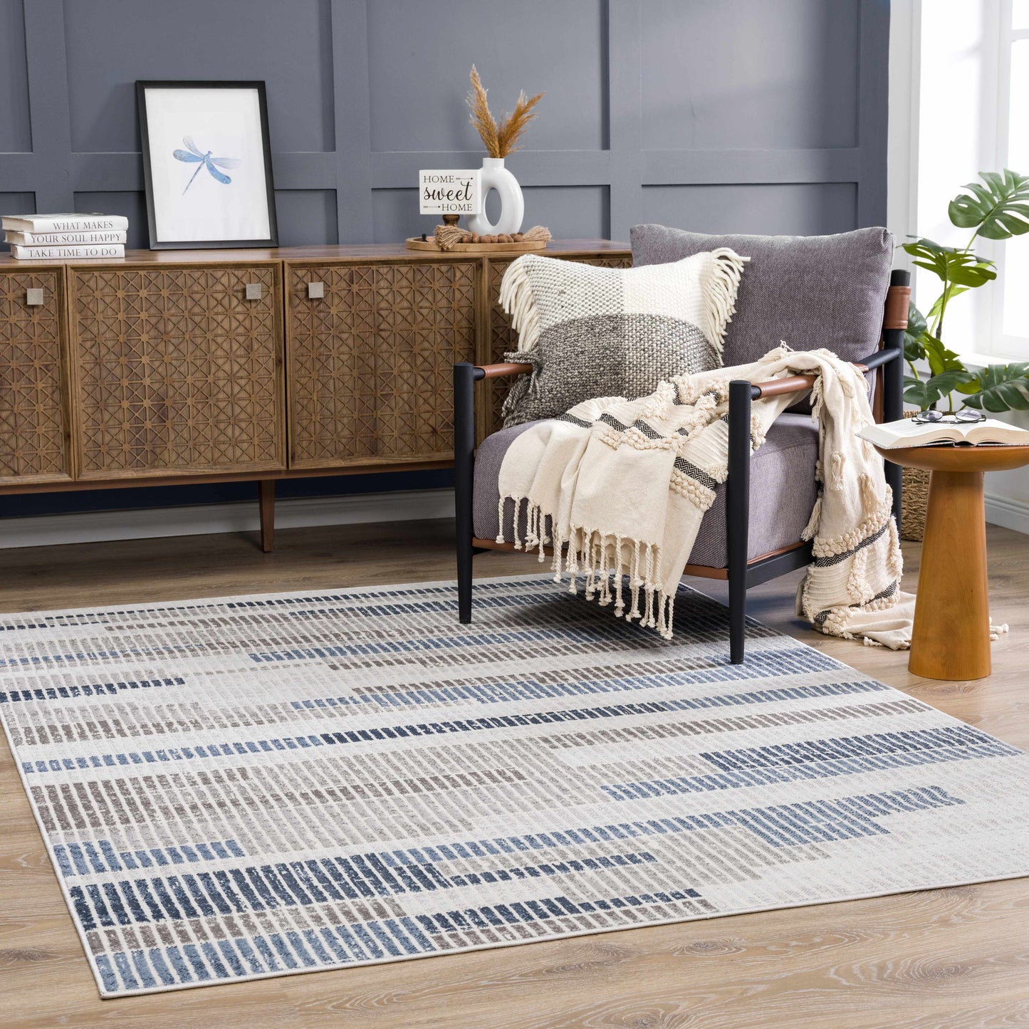 Brisa Patch Blue Striped Modern Rug - Limited Edition