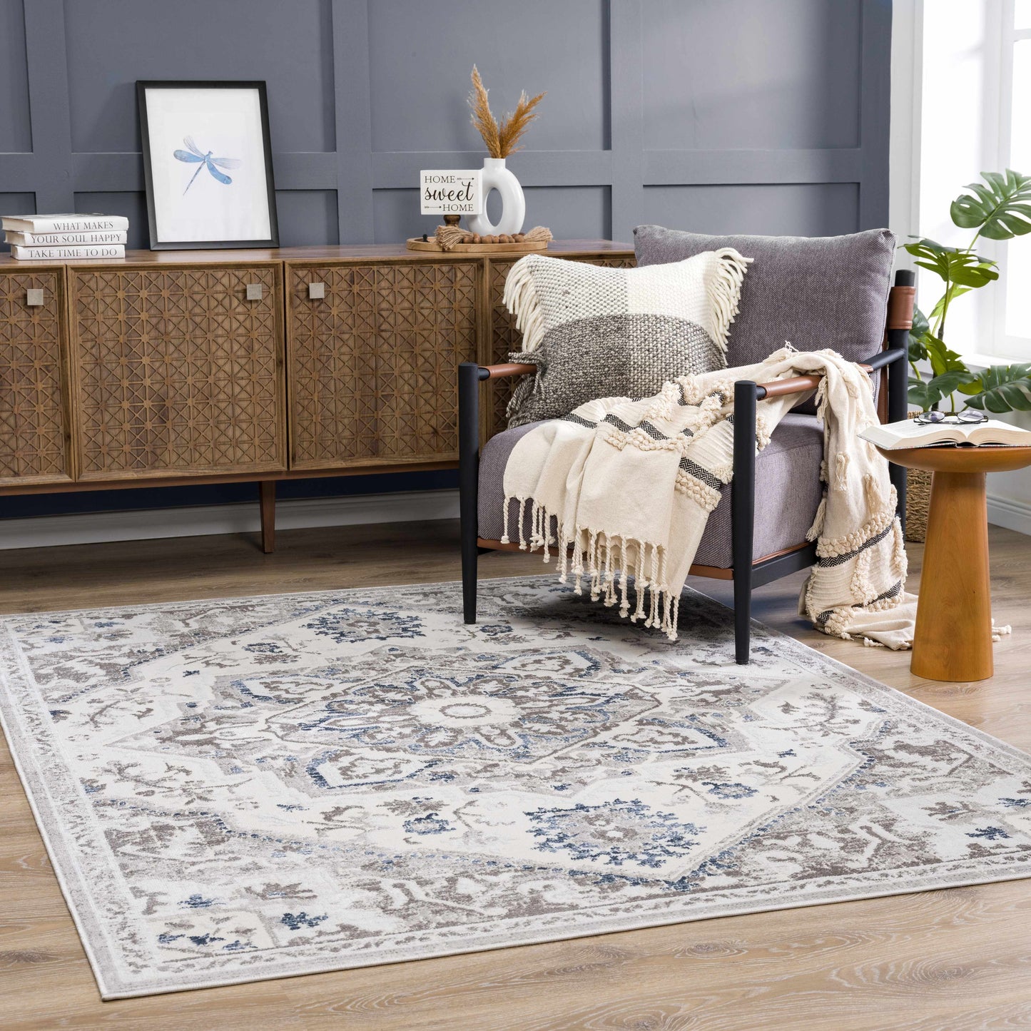 Bakir Blue Hues Gray Medallion Area Rug - Limited Edition