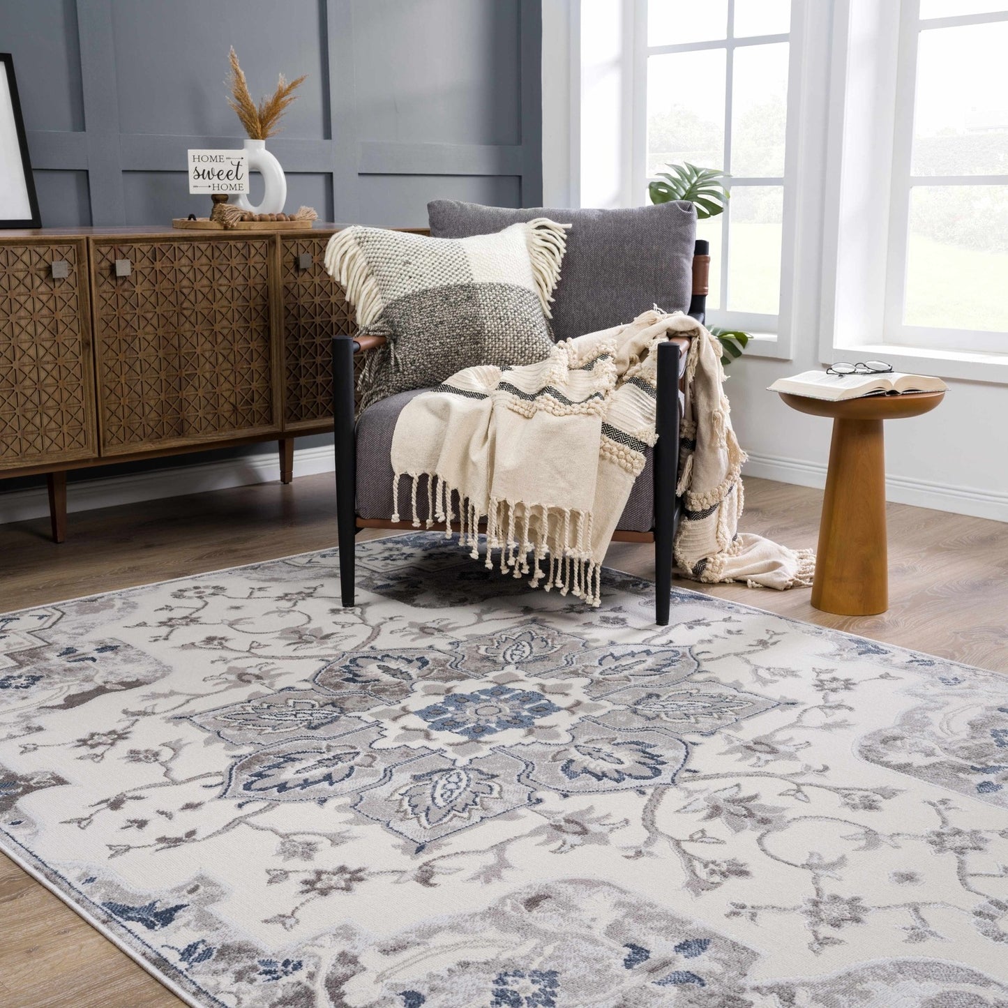 Calum Blue Floral Thick Area Rug - Limited Edition