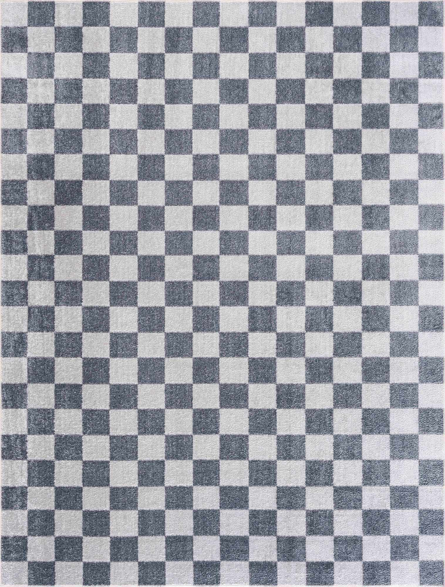 Alie Gray Checkered Washable Area Rug