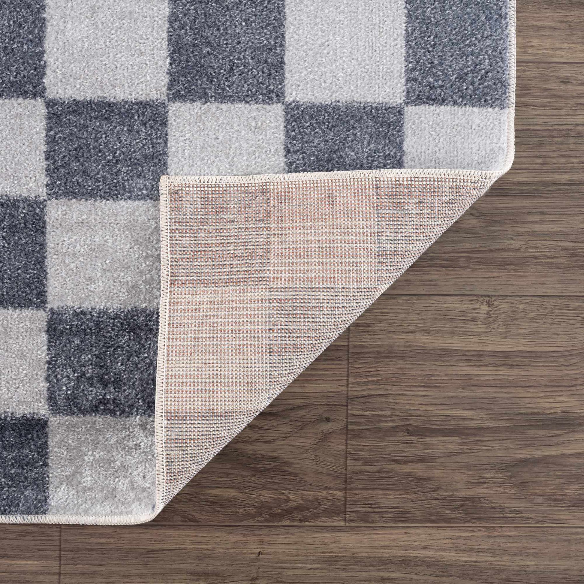 Alie Gray Checkered Washable Area Rug