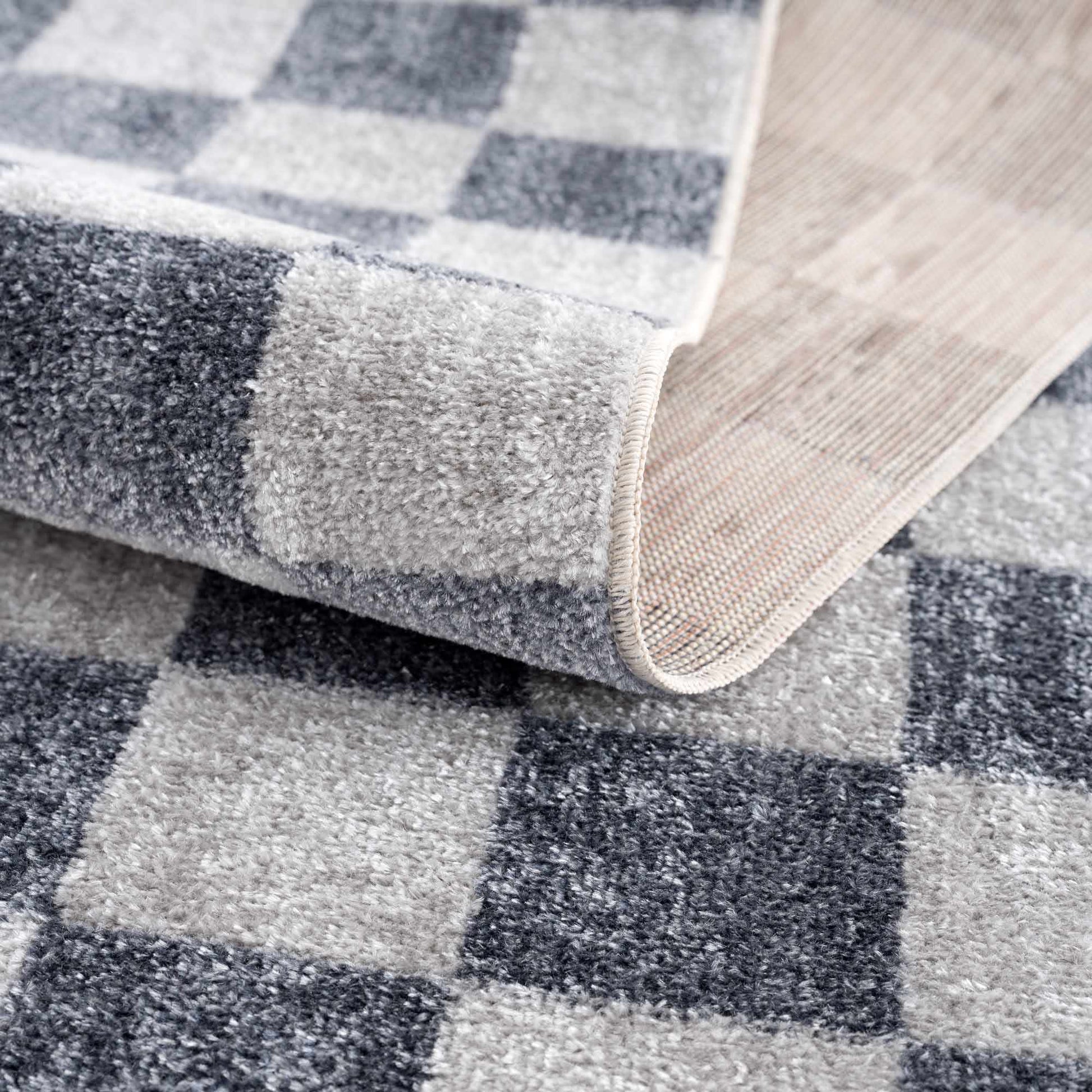 Alie Gray Checkered Washable Area Rug