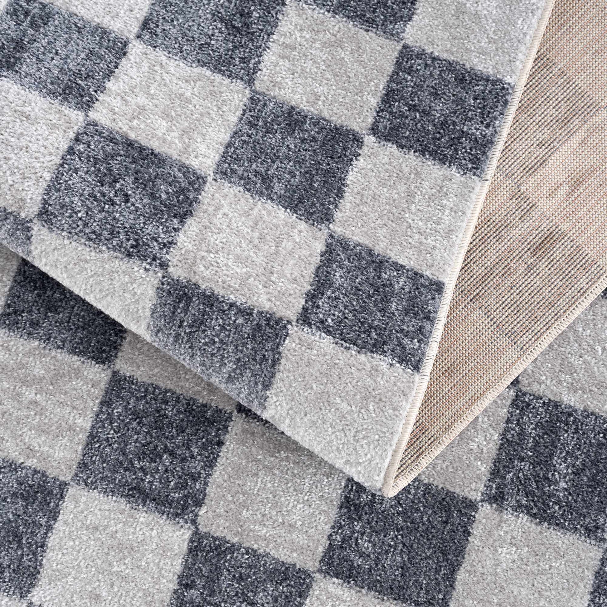 Alie Gray Checkered Washable Area Rug