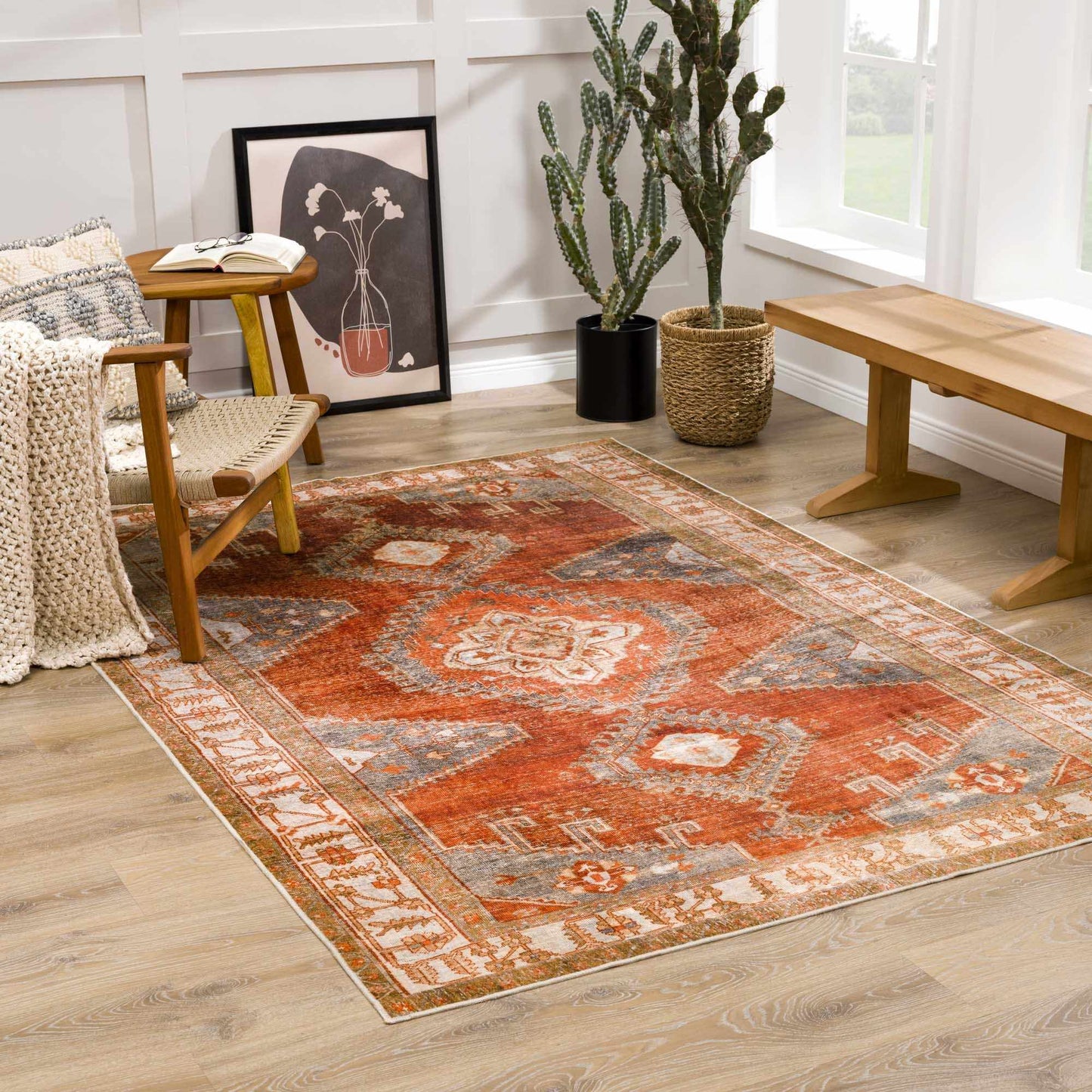 Kullar Orange Washable Area Rug