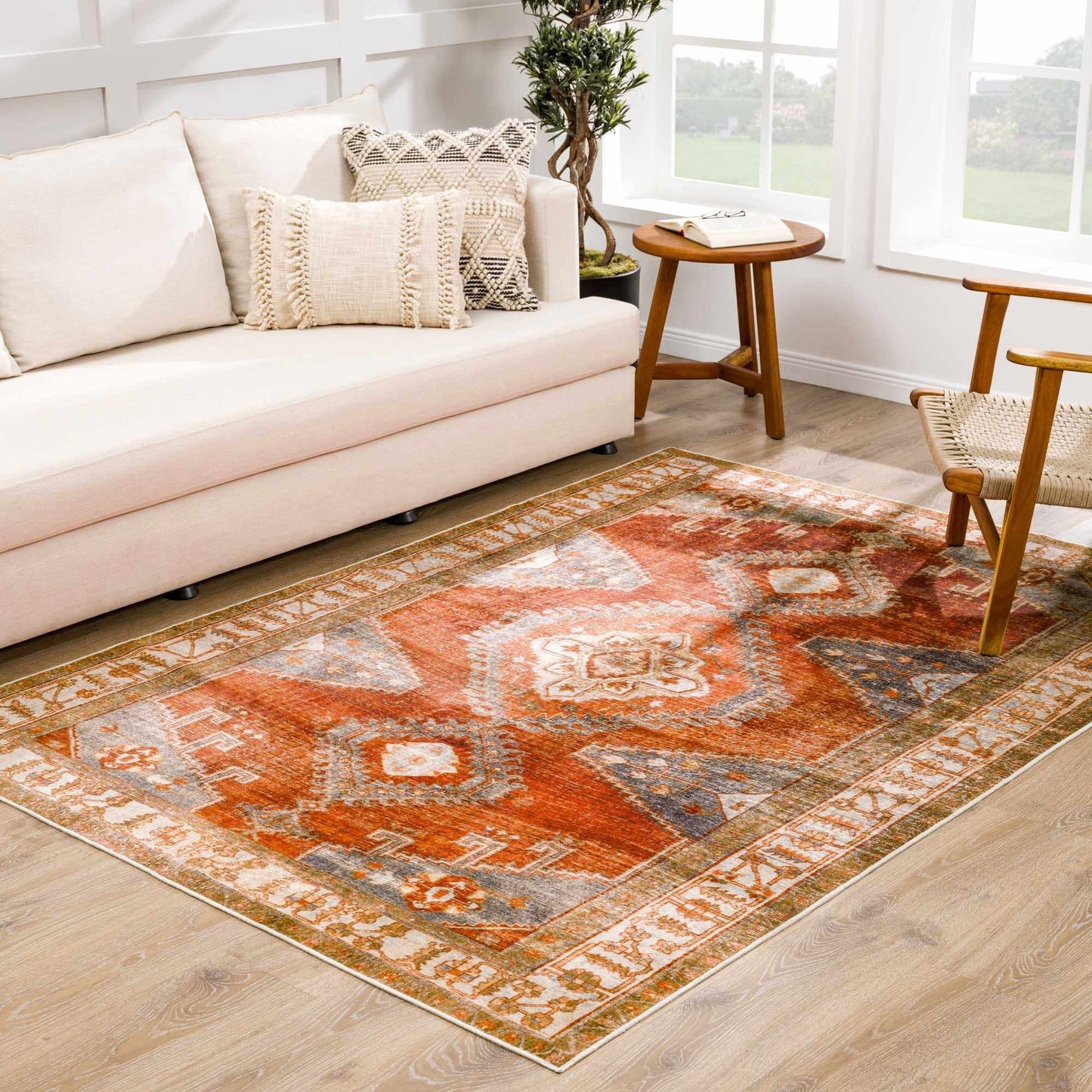 Kullar Orange Washable Area Rug