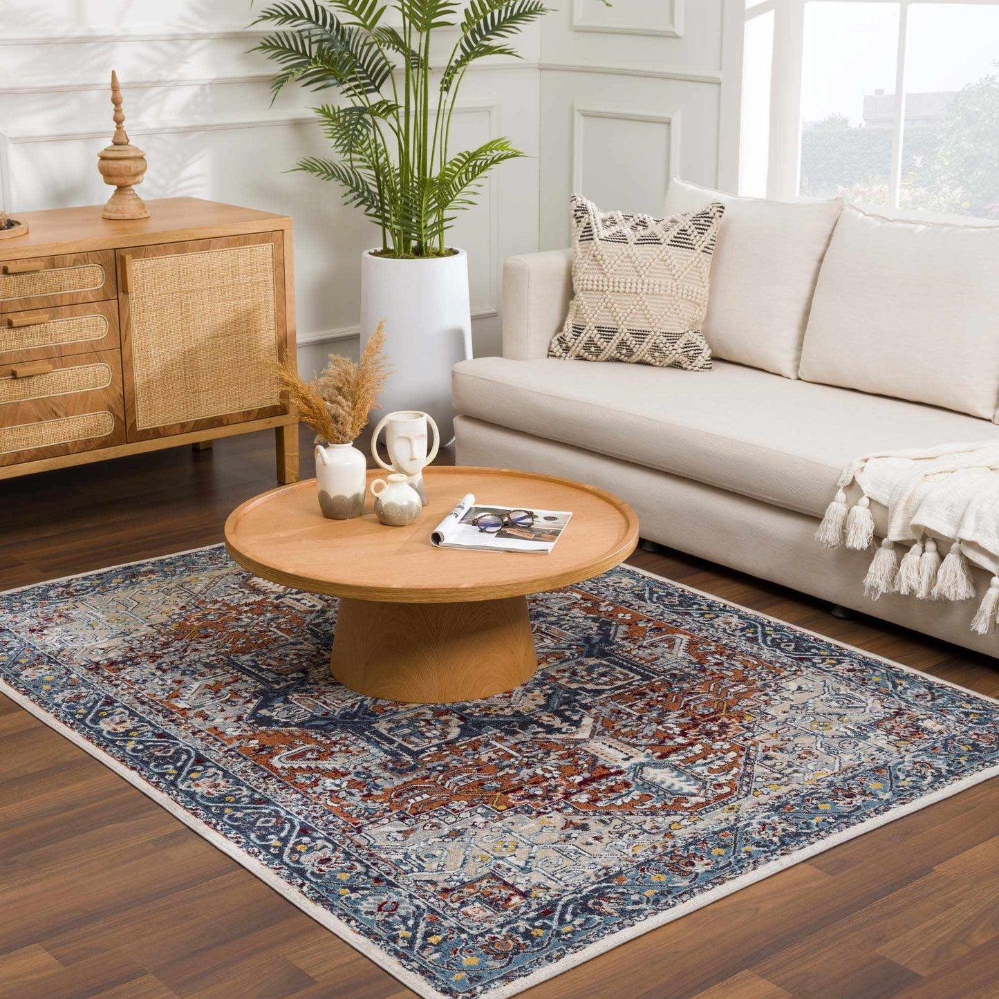 Cabacungan Blue & Rust Washable Area Rug - Clearance