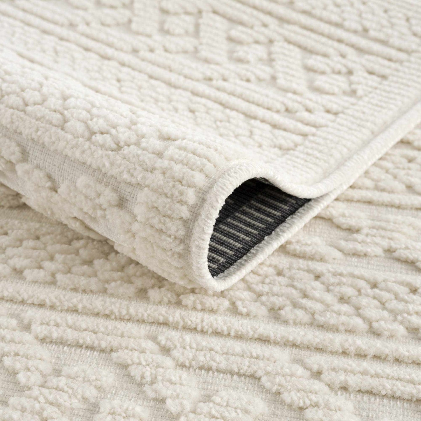 Fadey White Textured Washable Rug