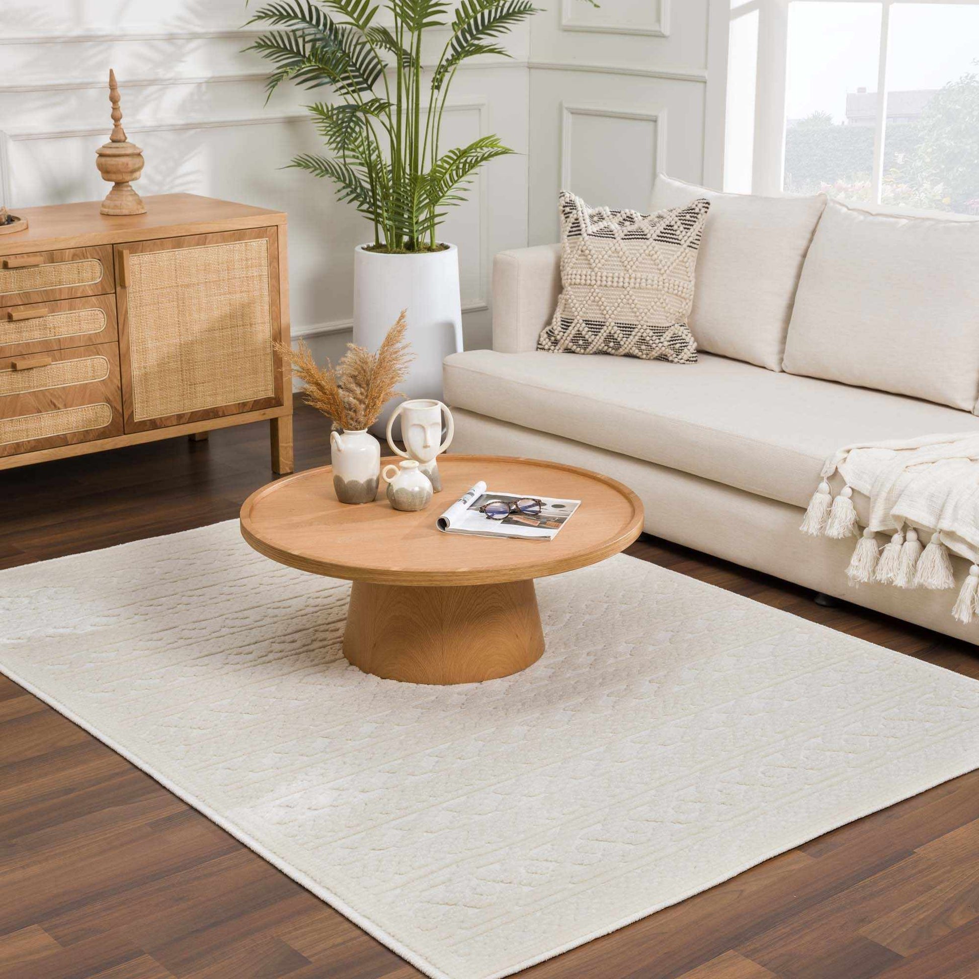 Fadey White Textured Washable Rug