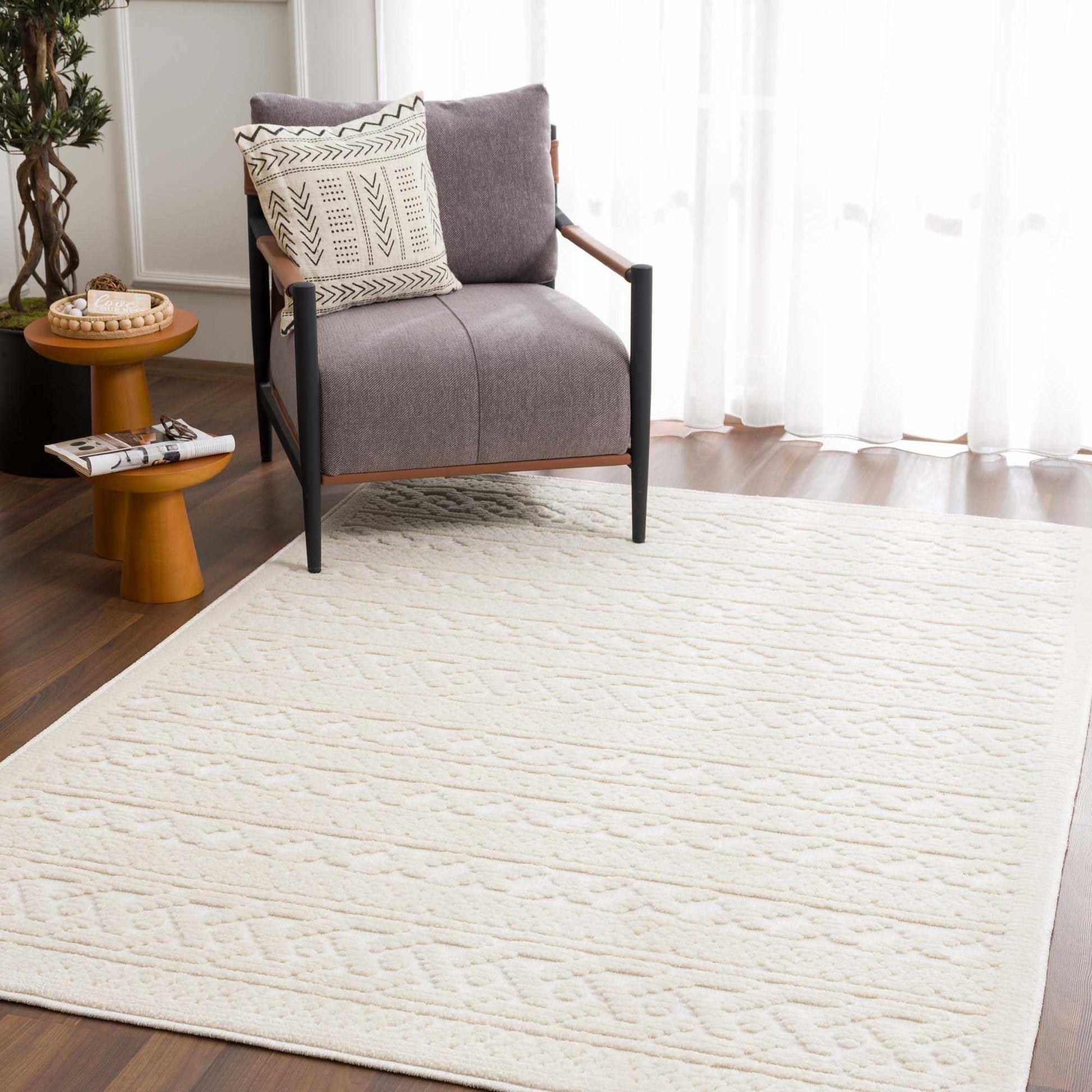 Fadey White Textured Washable Rug