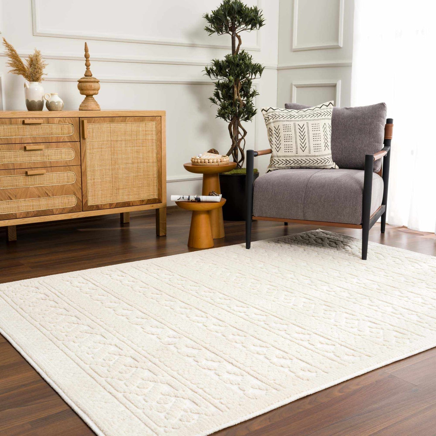 Fadey White Textured Washable Rug