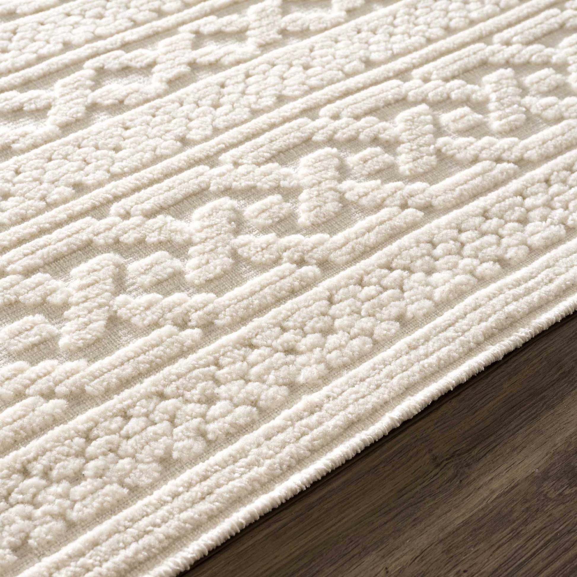 Fadey White Textured Washable Rug