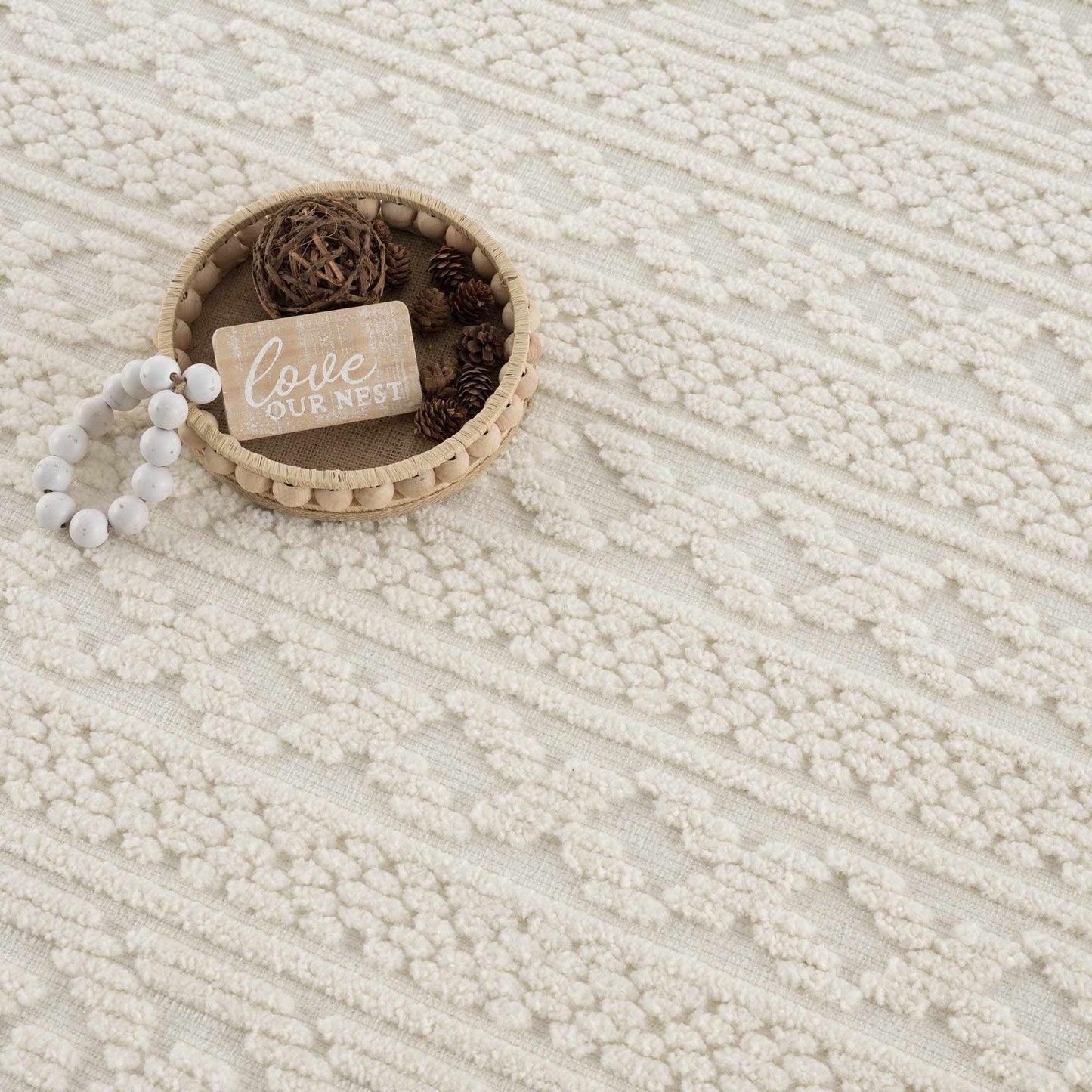 Fadey White Textured Washable Rug