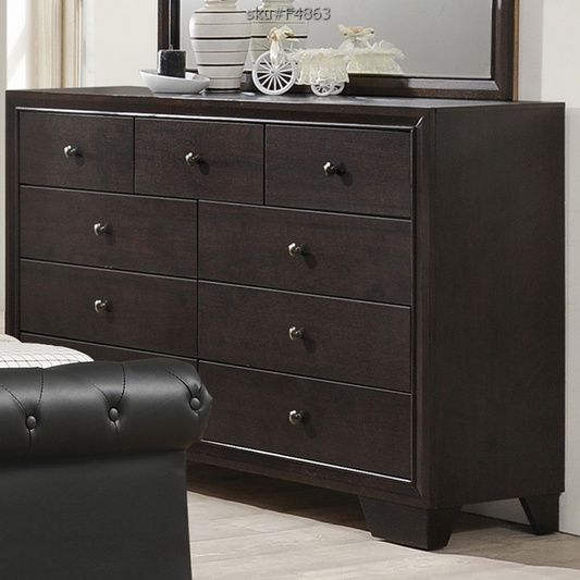 Poundex Contemporary Classic Design Brown 9 Drawer Dresser - F4863