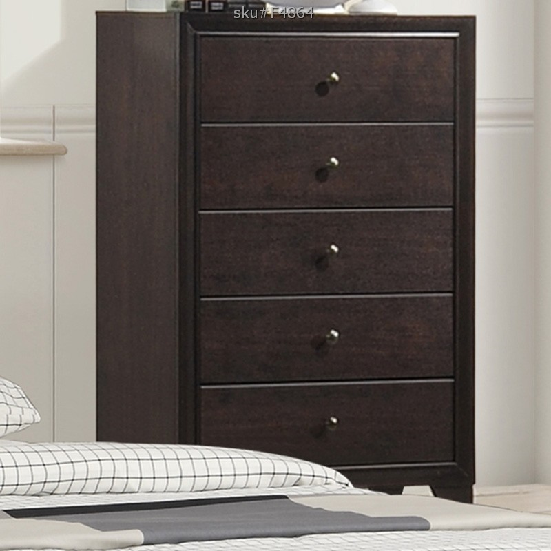 Poundex Contemporary Classic Design Brown 5 Drawer Chest - F4864