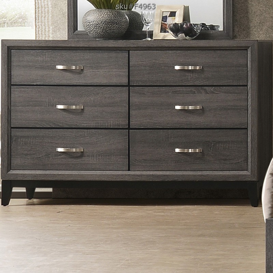 Poundex Elegant Modern Minimalist Design Gray 6 Drawer Dresser - F4963