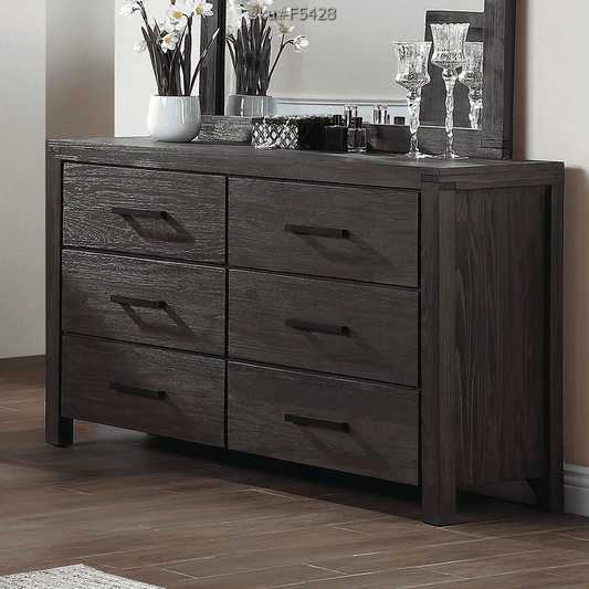 Poundex Transitional Style 6 Drawer Dark Brown Dresser - F5428