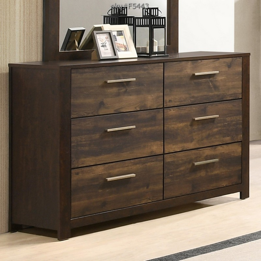 Poundex Modern Minimalist Style 6 Drawer Dark Brown Dresser - F5443