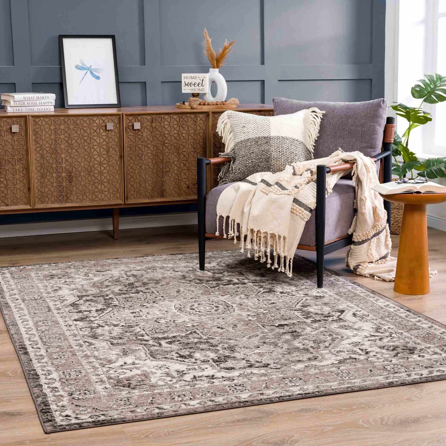 Albie Charcoal & Beige Area Rug - Clearance