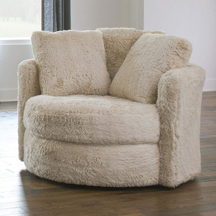 FOA Cochrane Contemporary Faux Fur Fabric Accent Chair - Cream/Beige