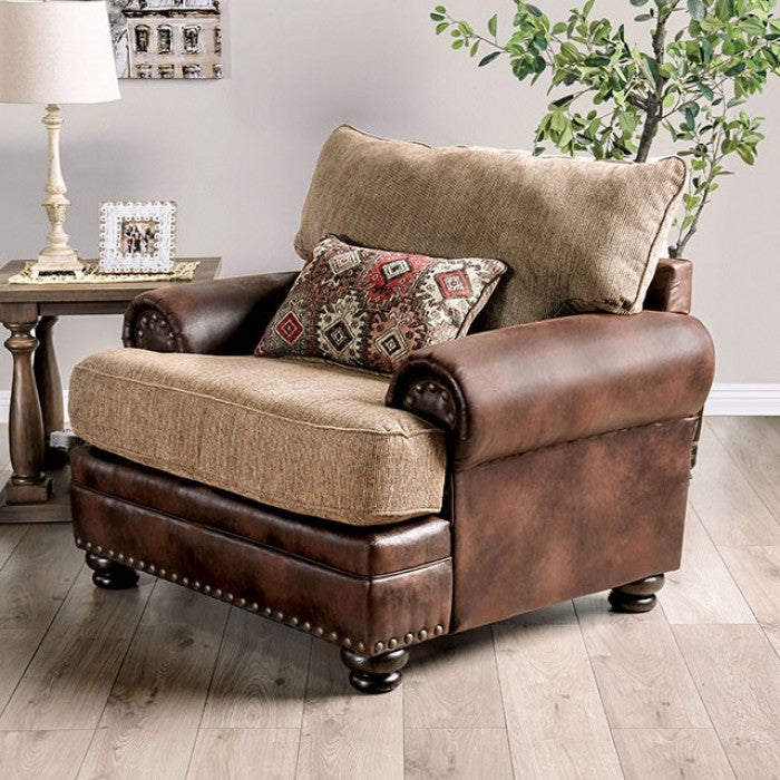 FOA Fletcher Transitional Nailhead Trim Faux Leather Chair - Brown/Tan