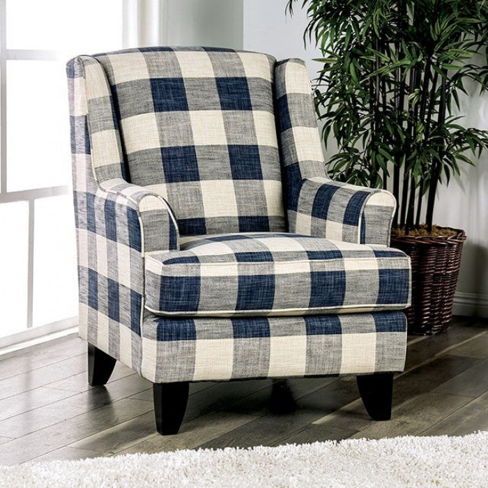 FOA Nash Transitional Rolled Arms Accent Chair - Checkered