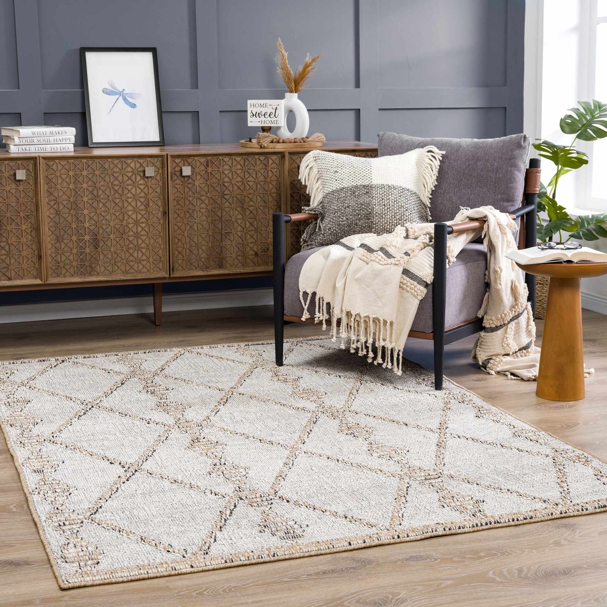 Nyla Bone & Tan Textured Performance Rug - Clearance