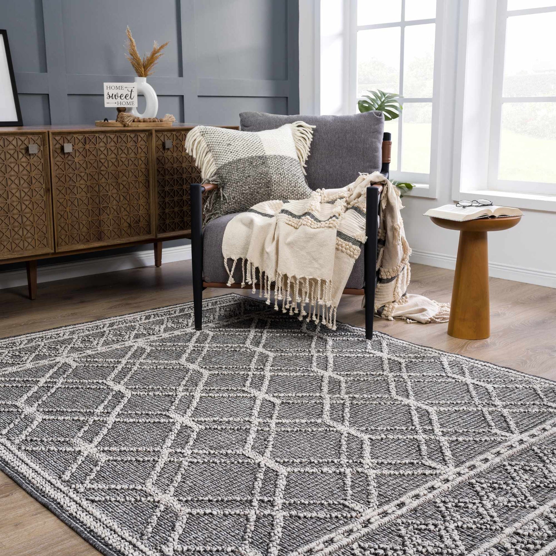 Diah Black Textured Trellis Rug - Limited Edition