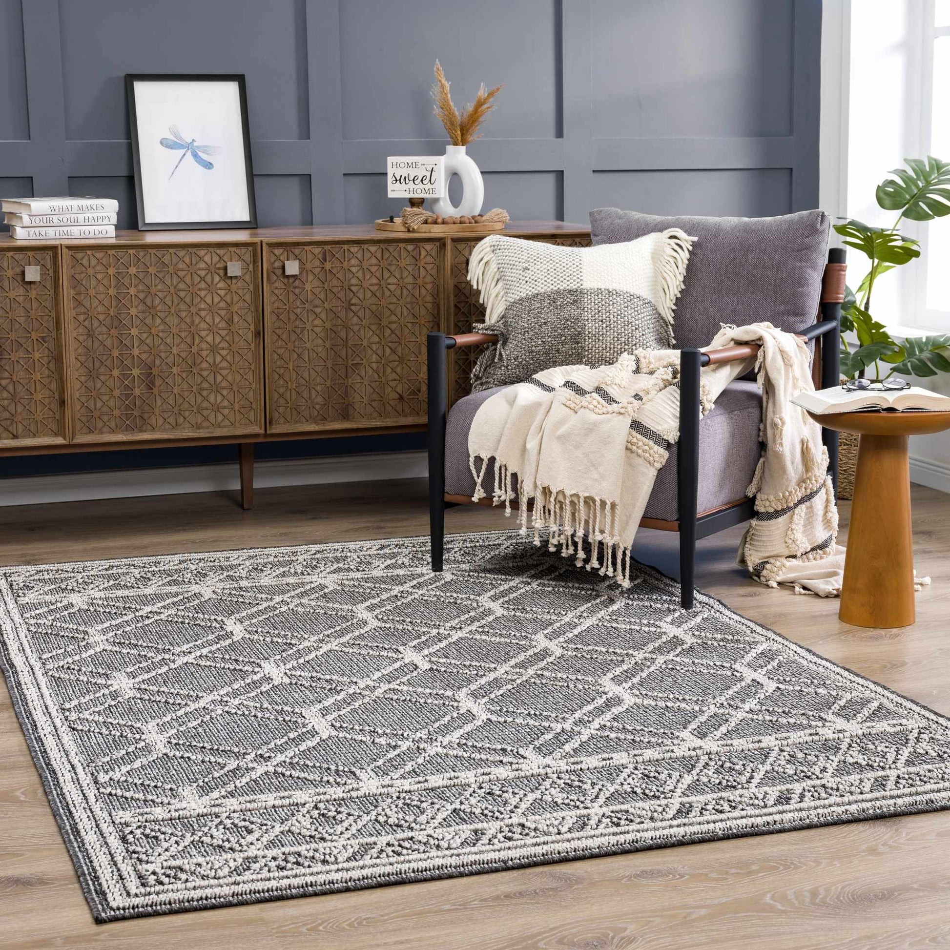 Diah Black Textured Trellis Rug - Limited Edition