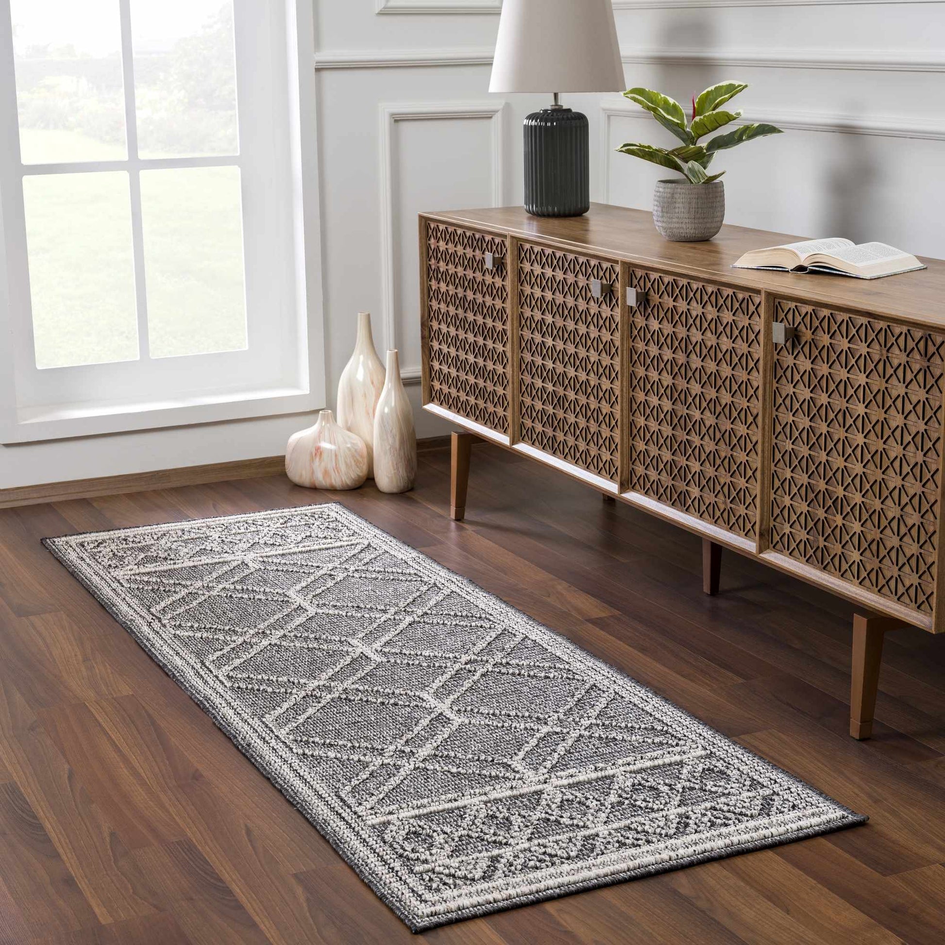 Diah Black Textured Trellis Rug - Limited Edition