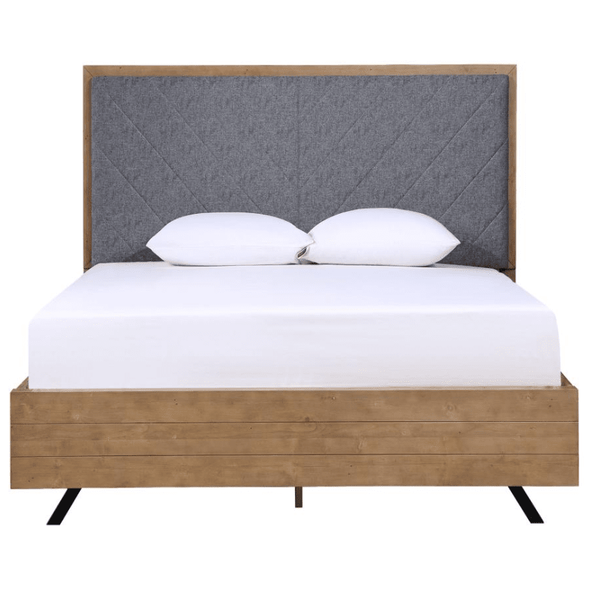 Taylor Modern Queen Bed in Light Honey with Upholstered Headboard