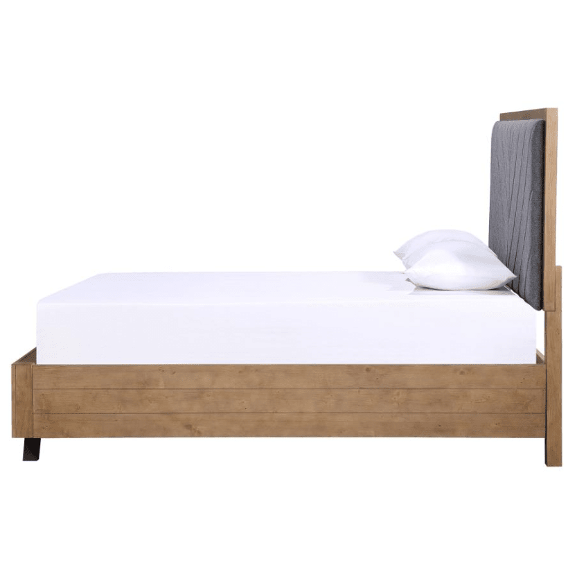 Taylor Modern Queen Bed in Light Honey with Upholstered Headboard