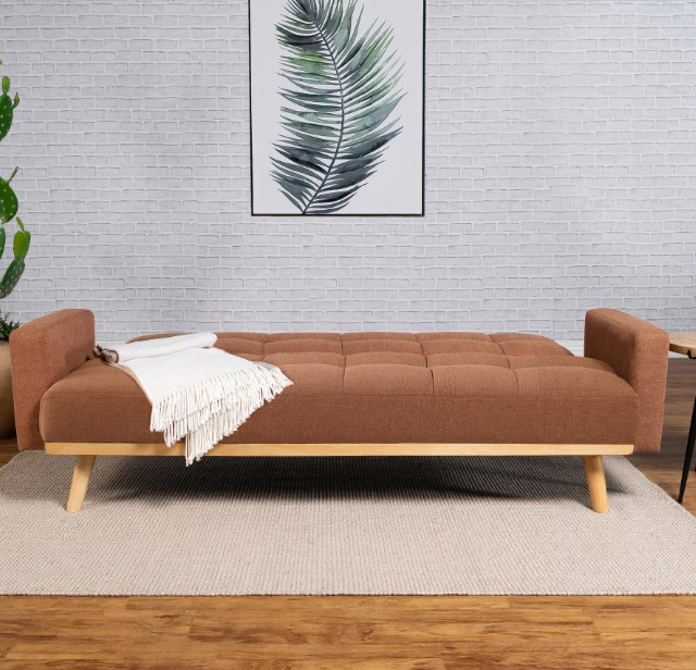 Mindi Mid-Century Modern Woven Fabric Sofa Bed