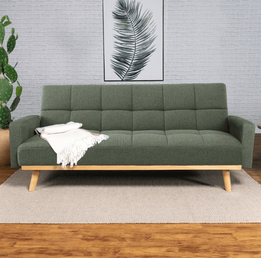 Mindi Mid-Century Modern Woven Fabric Sofa Bed - Sage Green