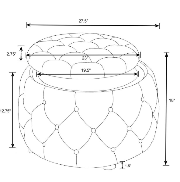 Angelina Tufted Storage Round Ottoman Gray