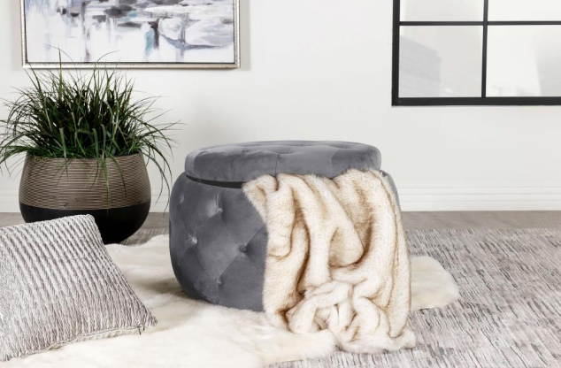 Angelina Tufted Storage Round Ottoman Gray