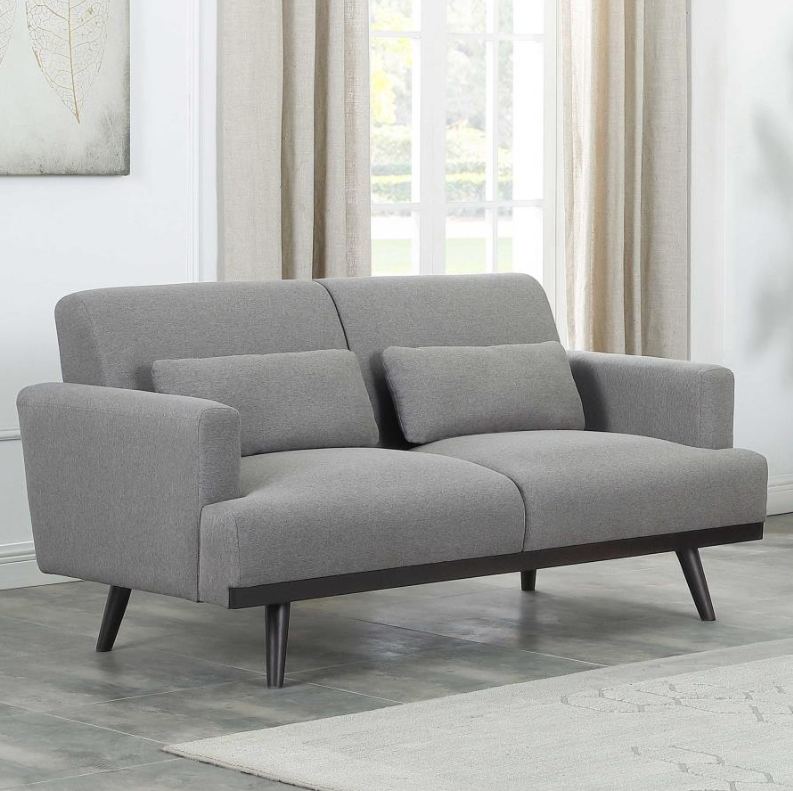 Blake Upholstered Living Room Set with Track Arms Sharkskin and Dark Brown