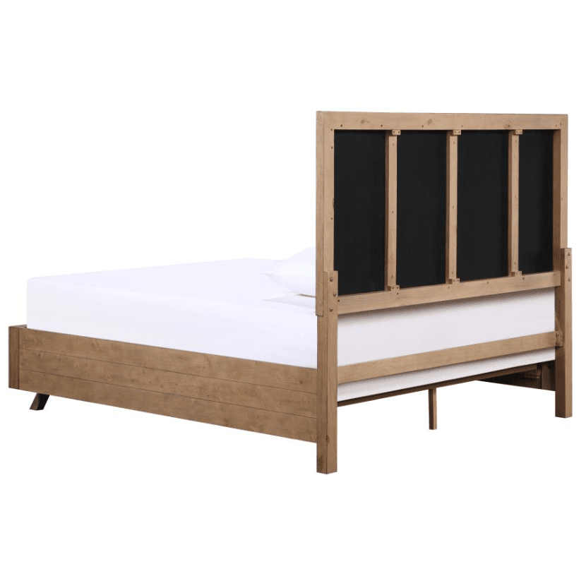 Taylor Modern Queen Bed in Light Honey with Upholstered Headboard